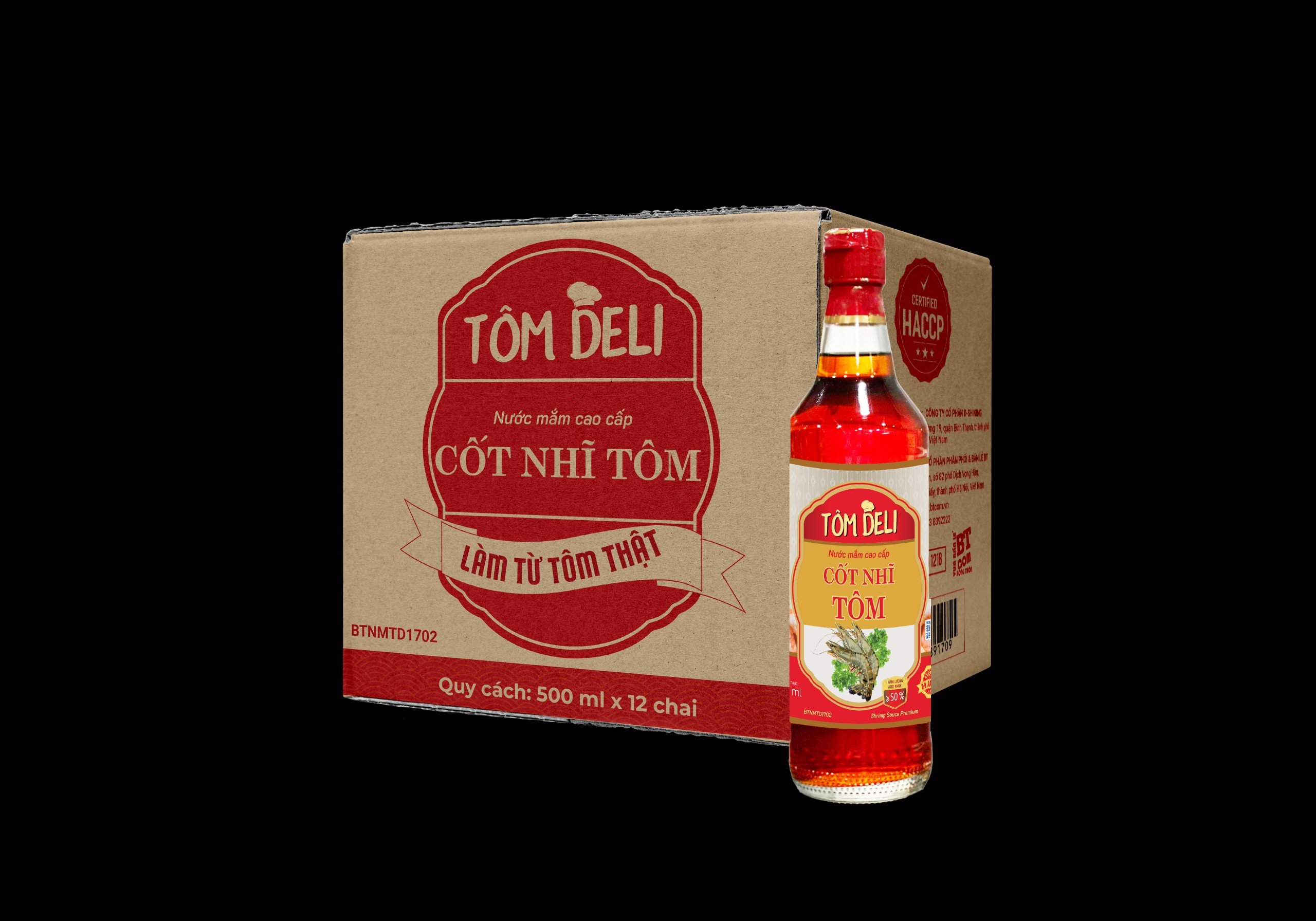 BTNMTD1702-Nước mắm Tôm Deli cao cấp Cốt Nhĩ Tôm 500ml (12 chai/thùng)