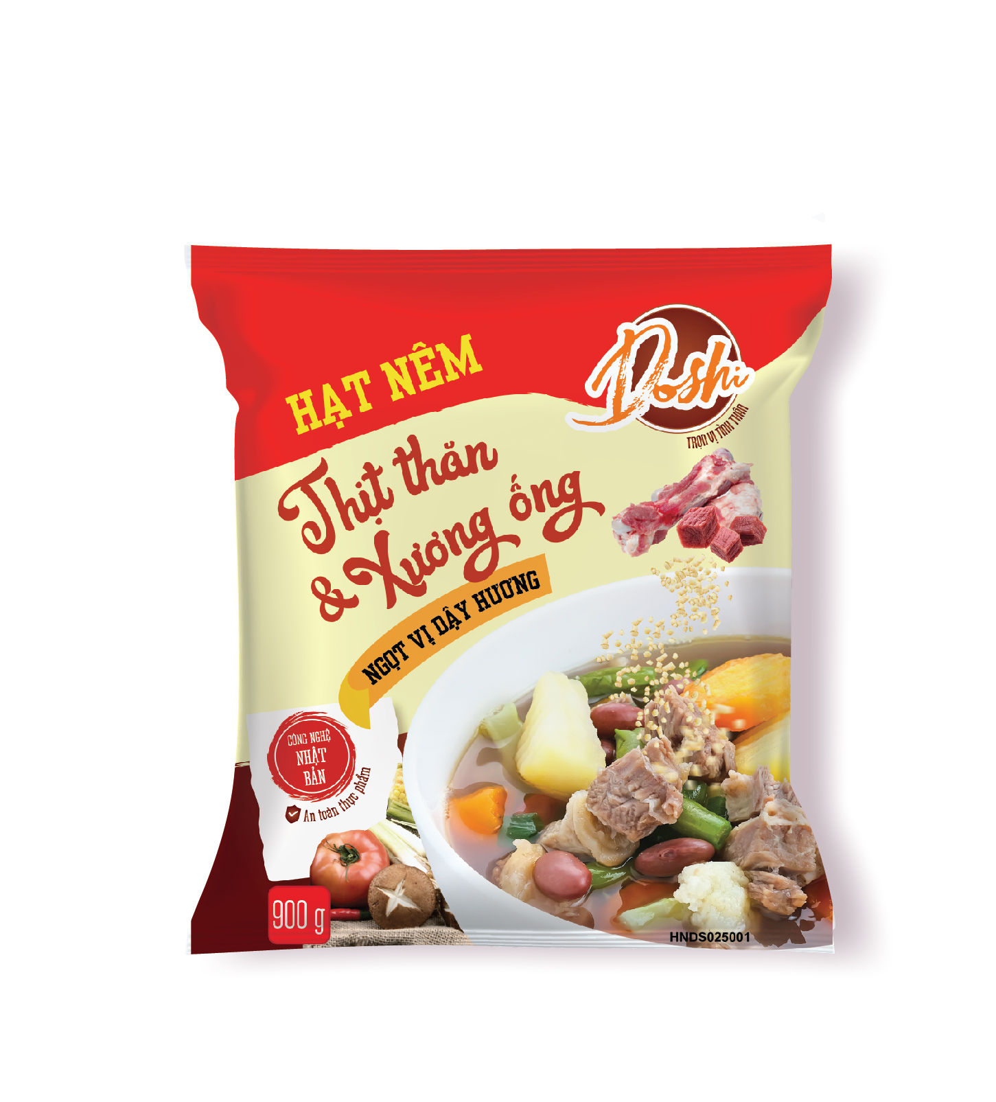 HNDS025001-Hạt nêm thịt thăn & xương ống Doshi 900g (6 gói/thùng)