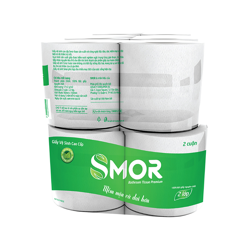 GIAY1002-Giấy vệ sinh Smor túi 12 cuộn, 950g vuông (12 túi/bịch)