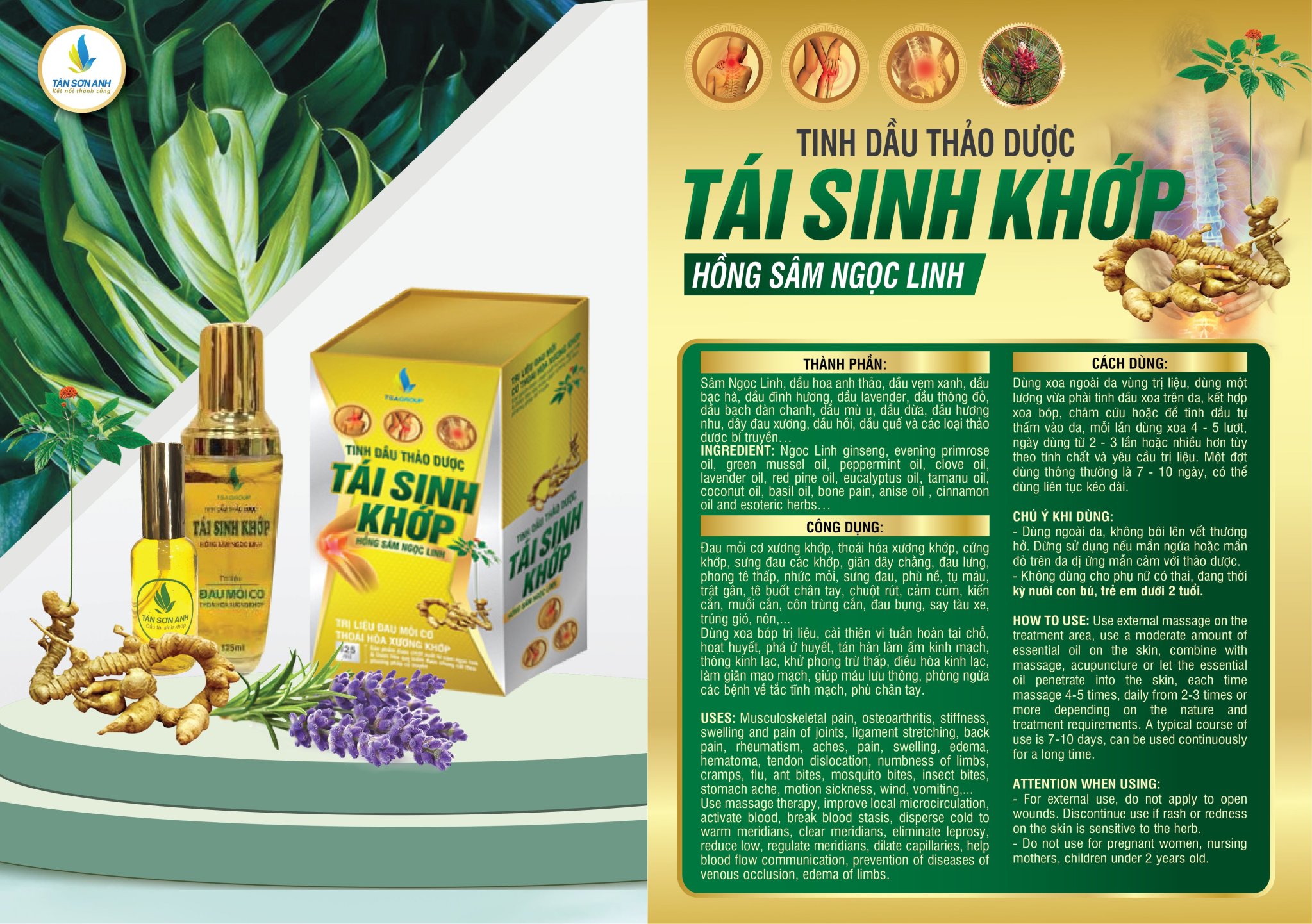 TINH DẦU THẢO DƯỢC TÁI SINH KHỚP HỒNG SÂM NGỌC LINH 50ml